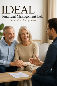 Mature couple receiving financial advice in Doncaster from Ideal Financial Management adviser in a relaxed home setting.